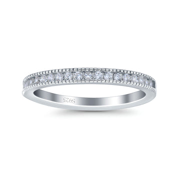 Half Eternity Ring Wedding Engagement Band Round Simulated Cubic Zirconia 925 Sterling Silver